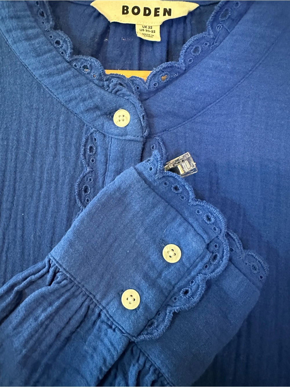 Boden Royal Blue Scallop-Trim Button-Front Blouse - Picture 5 of 10